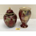 A Crown Devon Sylvan lustre jar and cover, 6½' high and a Crown Devon lustre vase, 6¼' high