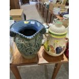 A studio pottery vase, 12' high and a West German storage jar and cover