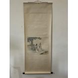 ORIENTAL SCHOOL. 20TH CENTURY Figures in a landscape. Red seal mark. Scroll wall hanging, the scroll