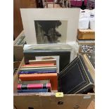 A box of books with a Victorian photograph album etc.