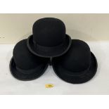 Three bowler hats by Lock & Co, Battersby and Woodrow