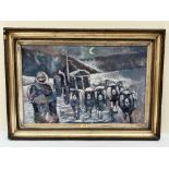 20TH CENTURY SCHOOL A nocturne with shepherd and sheep. Signed initials M.B. and dated '93. Oil on