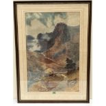 CHARLES L. SAUNDERS. BRITISH 1855-1915 A mountain landscape with figure and sheep on a lane. Signed.