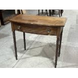 A George IV mahogany bowfronted side table, the line inlaid and crossbanded top over a frieze