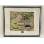 ENGLISH SCHOOL. 20TH CENTURY River scene with bridge and cottage. Watercolour and pencil 9¼' x 11¼'