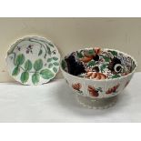 A Victorian cottage lustre fruit bowl, 11½' diam; a Royal Worcester plate decorated with rose