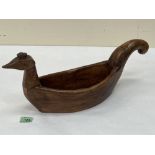 A Swedish carved treen duck form Kovsh bowl. 19' long