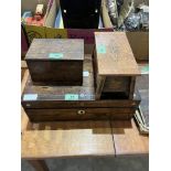 A 19th century rosewood writing slope, an oak musical box and a treen box