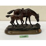 A French bronze mare and foal group. 6½' wide. Foal loose on base