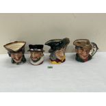 Four large Royal Doulton character jugs