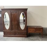 An Edward VII mahogany triple wardrobe 68' wide and a mahogany washstand