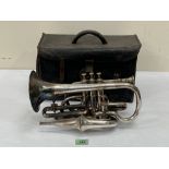 A silver plated cornet by W.Brown & Sons, Kennington Road, London. Boxed