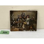 A 19th century miniature painting on tin panel, revellers in a tavern. 3¼' x 4¼'