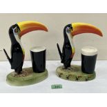 Two Carlton Ware Guiness toucans, the larger 9' high. One with cracks to underside of base