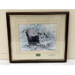 AFTER DAVID SHEPHERD. BRITISH 1913-2017 A print of a tiger. Signed in pencil to mount and again in