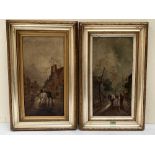 N. SELLERS. BRITISH LATE 19TH CENTURY Village street scenes with figures. A pair. Signed. Oil on