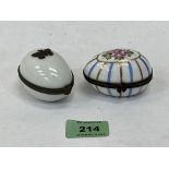 Two Limoges egg form porcelain boxes