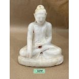 An oriental carved marble figure of the seated Buddha. 8' high