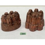 Two Victorian copper castle jelly moulds, 4½' high and smaller