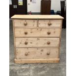 A Victorian stripped pine chest of drawers. 42' wide