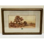 D. WATTS. BRITISH 19TH/20TH CENTURY A landscape with cottage and cart on a lane. Signed and dated