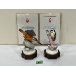 Two Albany China birds, Blue Tit and Kingfisher, modelled by David Burnham Smith. Boxed with