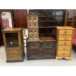 An oak chest and three items of pine furniture (4)