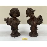 A pair of late 19th century French speltar busts after Emanuel Villanis