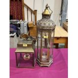 A Moroccan style lantern, 24' high and a brass hall lamp