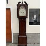 A 19th century mahogany longcase clock, 8 day movement, the painted break-arch moonphase dial signed