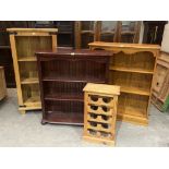 Three pine open bookcases with a wine rack (4)