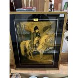 A verre-eglomise print Napoleon on horseback after Charlit. 19' x 14'
