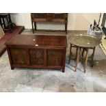 An oak blanket chest and an oak folding table with Benares tray top