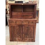 A 19th century mahogany campaign style chiffonier, the upper part with four drawers over base with