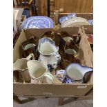 Two boxes of 19th century copper lustre and other jugs