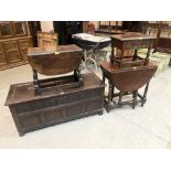 Two oak gateleg tables; a panelled oak chest and an oak work table. (4)