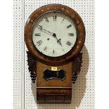 A 19th century rosewood and inlaid drop cased wall clock. 28' high. Not fusee