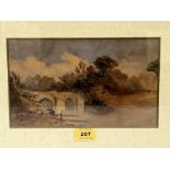 ATTRIB: DAVID COX Jnr. BRITISH 1809-1885 River landscape with bridge and figure. Bears a