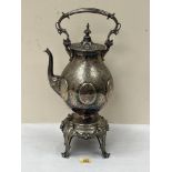 A Victorian plated kettle on stand. 17½' high