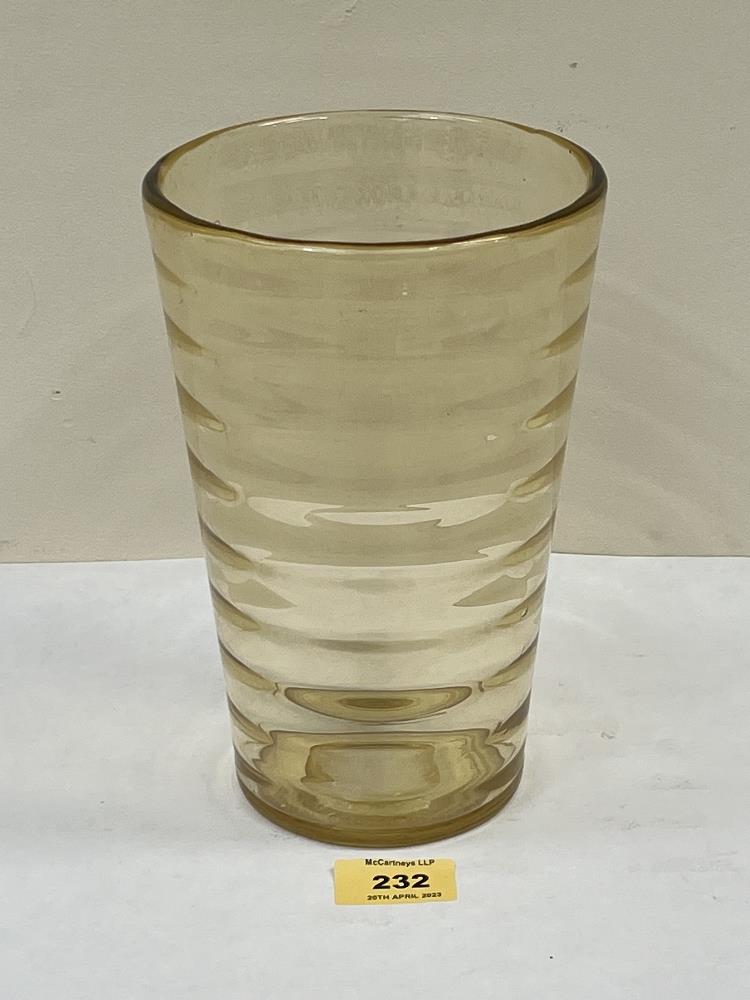 A Whitefriars amber ripple vase. 8½' high