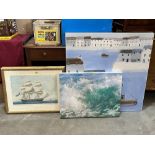 Two marine prints and two canvas prints