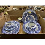 A quantity of blue and white dinnerware