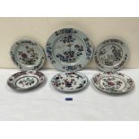 Six 18th and 19th century Chinese porcelain plates, the larger 12' diam.