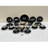 A late 19th century Prattware Greek pattern tea service comprising twenty five pieces