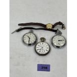A Waltham silver keyless watch, two other watches and a lady's wristwatch