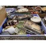 A box of ceramics and sundries