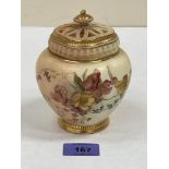 A Royal Worcester blush ivory pot-pourri jar and cover, pattern no.1314. 5¼' high. Date code for