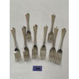 Eight silver dinner forks. Various dates. 18ozs 10dwts