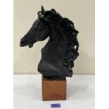 A French bronze sculpture of a horse head, after the Marly horses by Guillaume Coustou. 15' high.