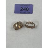 A 9ct wedding ring, 4g and a filigree wedding ring marked 585. 1g